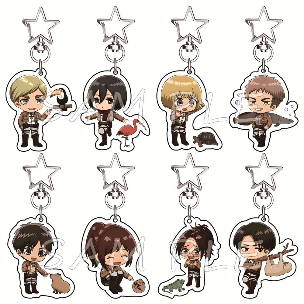 Attack On Titan 6cm Acrylic Keychains Animal Companion Anime Manga Merch Bag Charms Car Key Ring Otaku Cosplay Collectible Gift