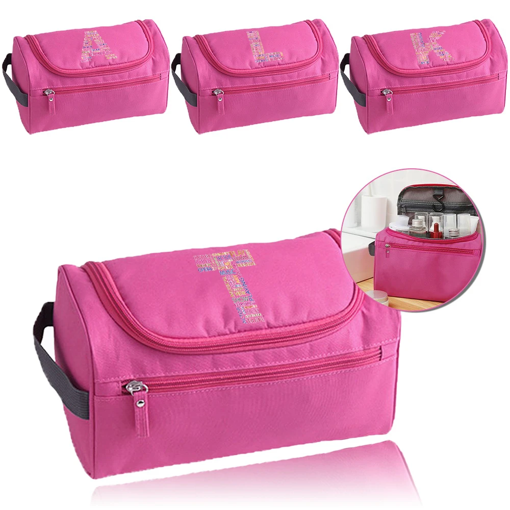 Classic Hanging Toiletry Bag Hand‑carry Cosmetic Organizer Text Letter Pattern Wash Pouch Business Travel Family Holiday Trip