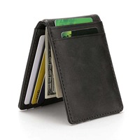 Unisex Rfid Wallet Purse Money Clip Women Men Metal Clip Slim Leather Wallet Business ID Credit Card Cases Travel Wallet