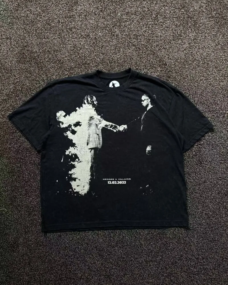 

High street hip-hop punk pop men T-shirt New black Gothic Harajuku pattern design short-sleeved fashionable casual loose shirt