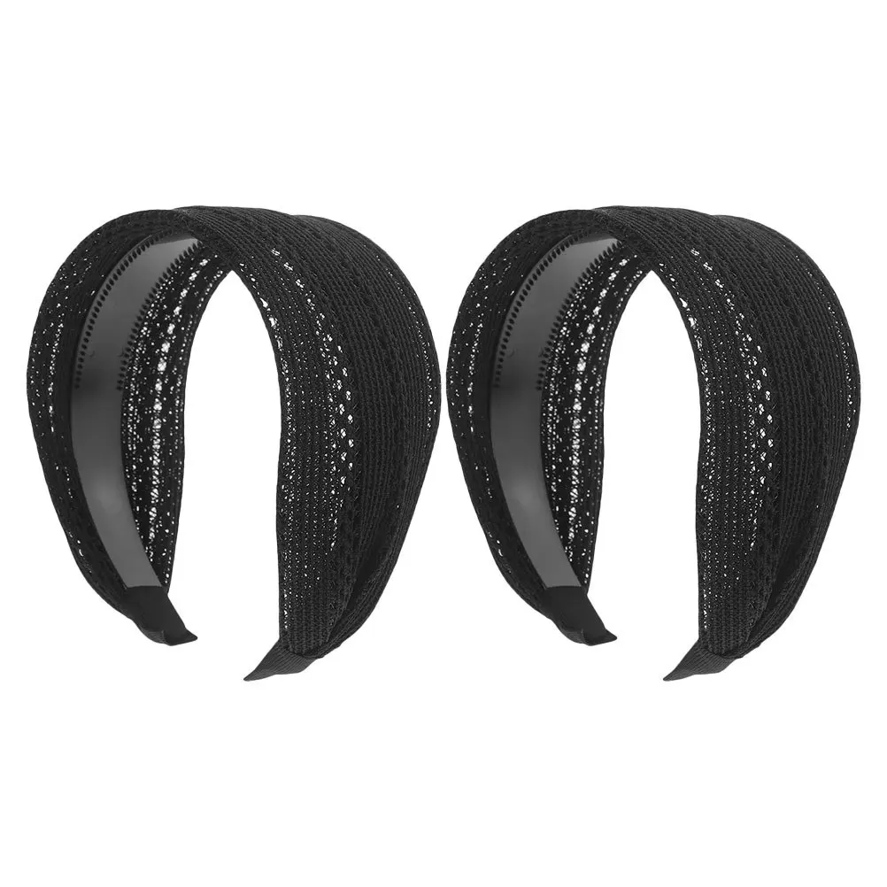 

2Pcs Non-Slip Breathable Wide Headbands for Women Ultrawide Design Running Yoga Sport Face Washing Hair Accessories Black