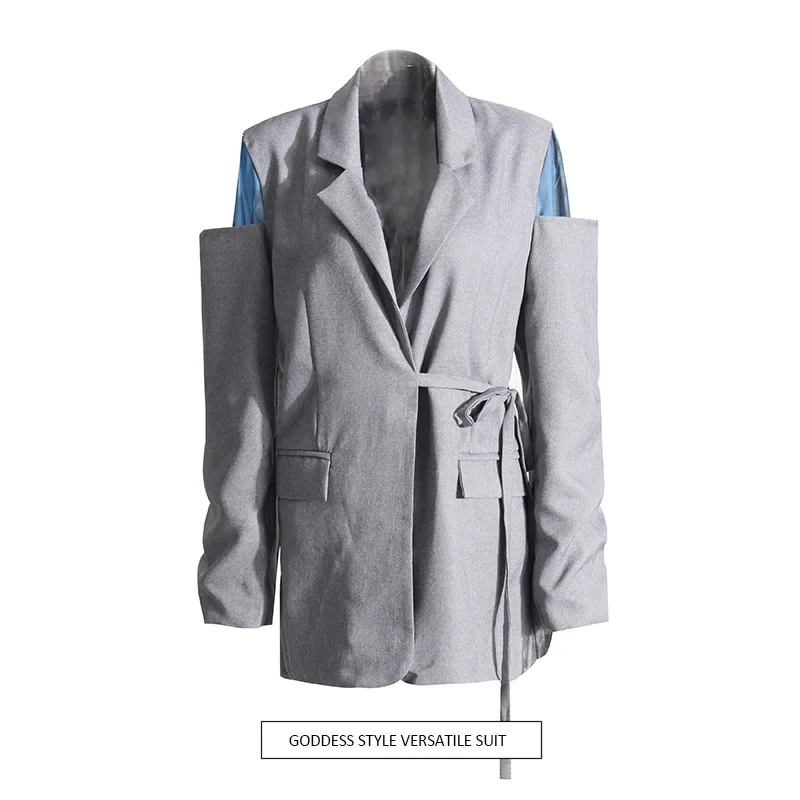 

Темпераментная уличная дизайнерская куртка, женская одежда, новинка 2025, модная, индивидуальная, контрастного цвета, с длинными рукавами, универсальная