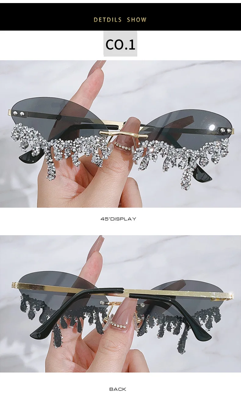 Neue diamantbesetzte Sonnenbrille, klassische Devil's Tears, handgefertigte Flash Diamond Luxus-Glitzer-Sonnenbrille – Detail 6