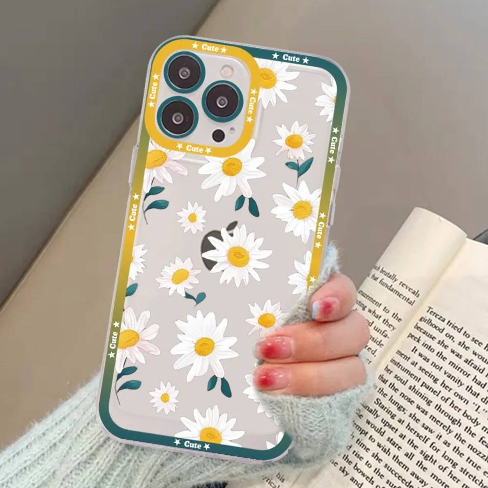 Summer Daisy Flower Phone Case For iPhone 16 15 11 12 13 14 Mini Pro Max XR X XS TPU Clear Case