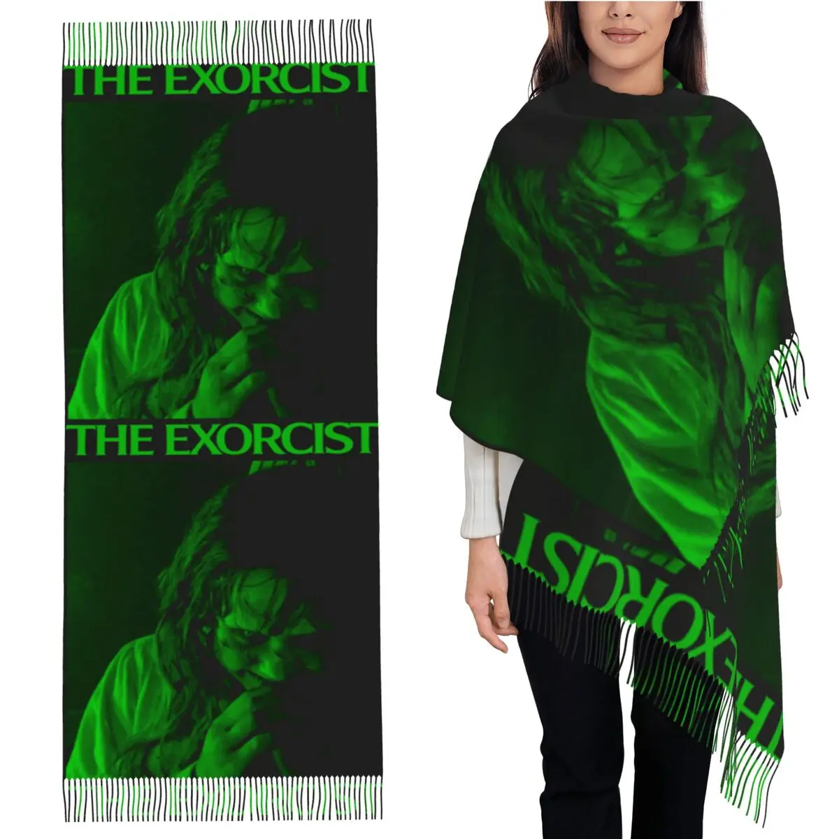 

Зеленый шарф The Exorcist, шарфы с кисточками для женщин, мягкие теплые шали и накидки, большая осенне-зимняя шаль
