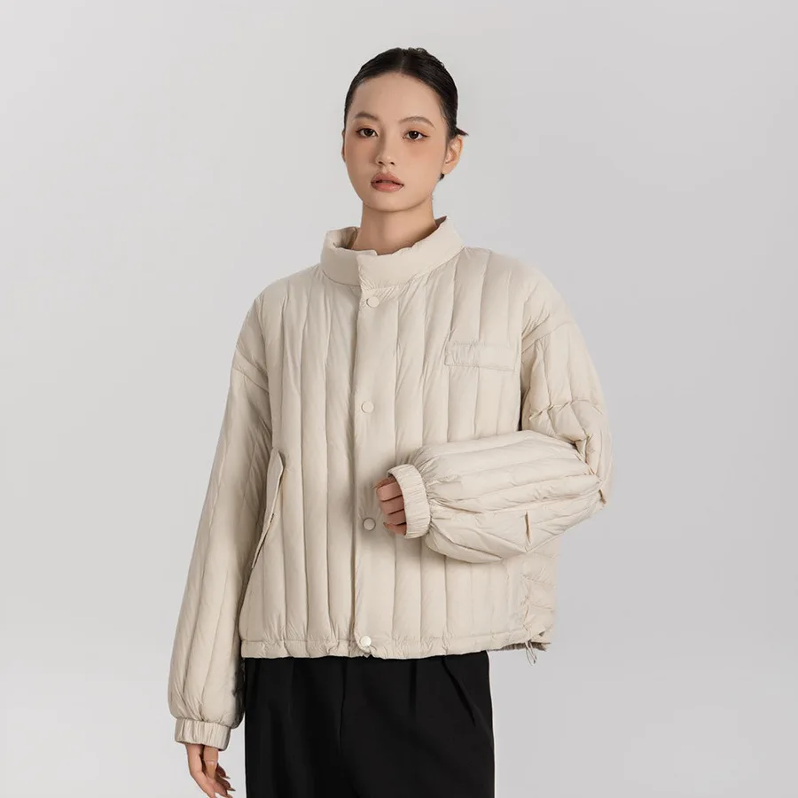 جديد الخريف الشتاء الأبيض بطة أسفل سترة خفيفة الوزن فضفاضة البخاخ أسفل معطف المرأة الوقوف طوق الدافئة سترة قصيرة غير رسمية #5