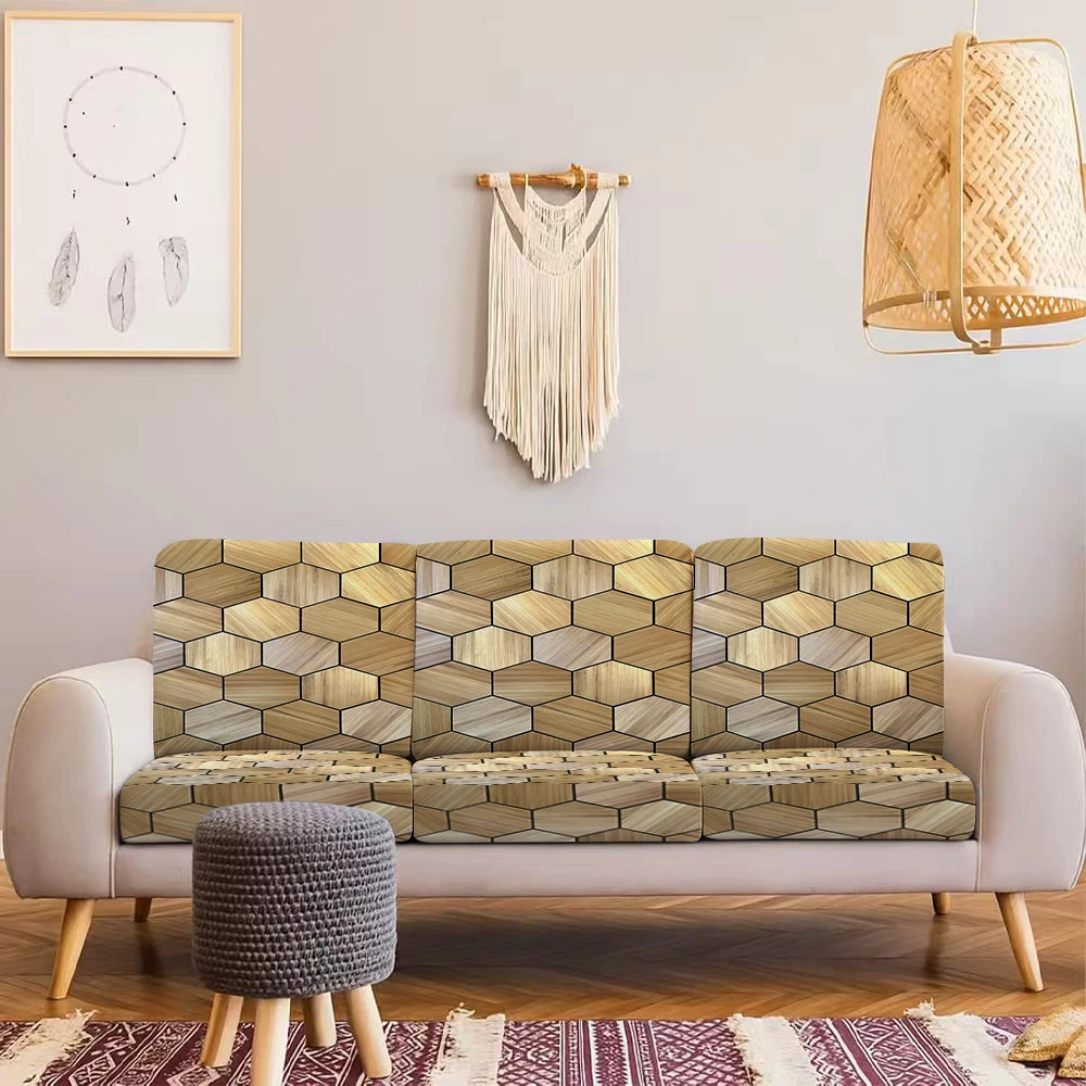 Summer Outdoor Sofa Cover with Hexagonal Wood - Grain Pattern, Elastic Milk Silk Fabric, Universal for Indoor