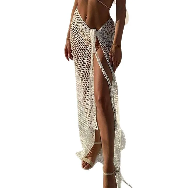 Abito straordinario Abito con spacco laterale all'uncinetto a costine Abito da spiaggia trasparente e traspirante Copricostume in maglia traforata a figura intera