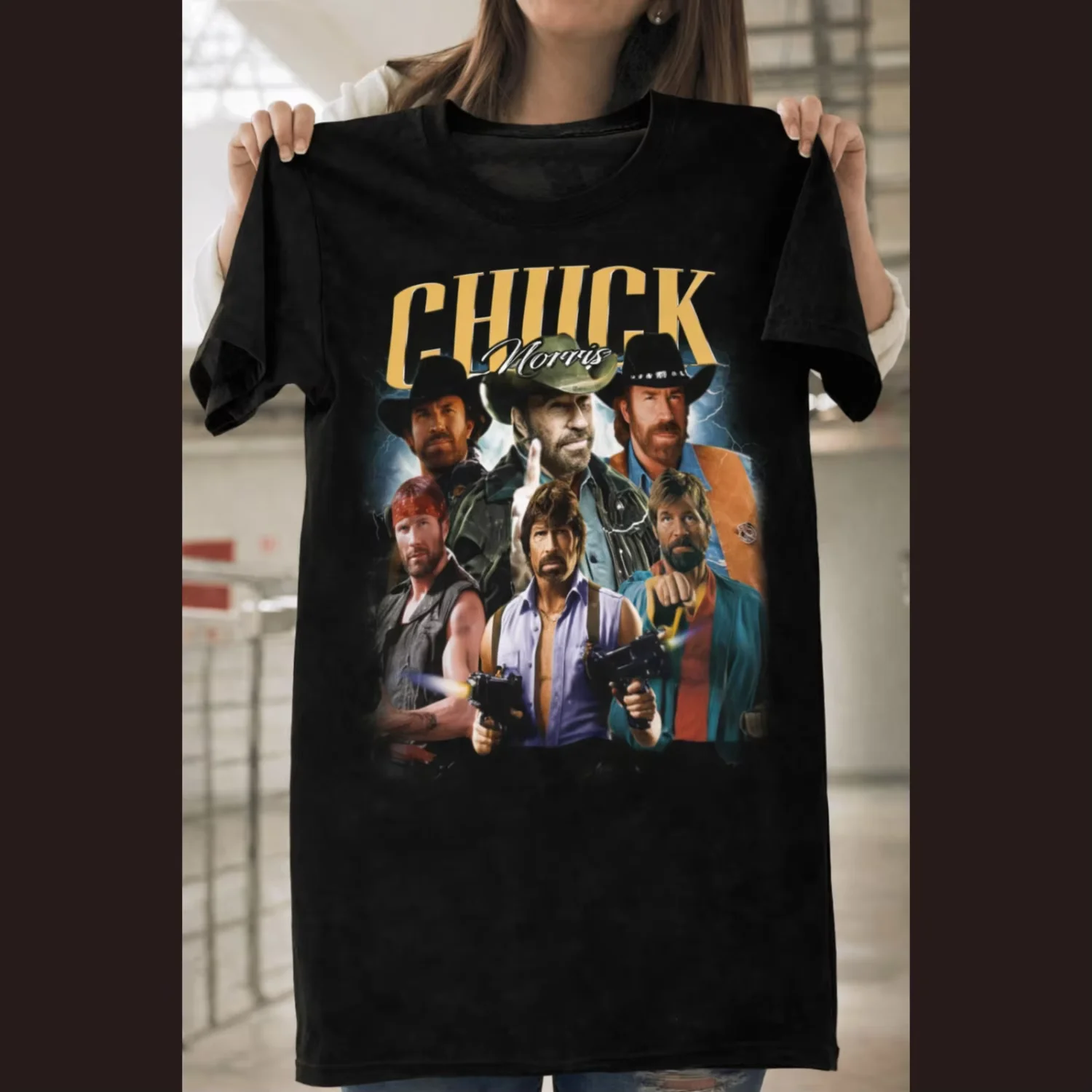 Chuck Norris Legendary Action Hero Vintage Collage Icon Graphic T-shirt