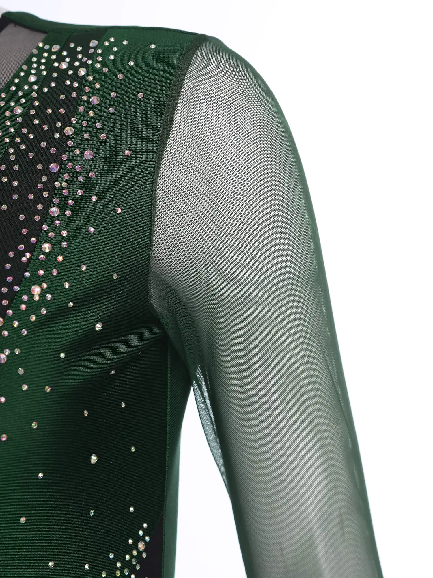 Women Leotard Dance Dress for Figure Skating Ballet Lyrical Dancing Costume Rhinestones Mesh Sleeves Dress Dancewear Gymnastics