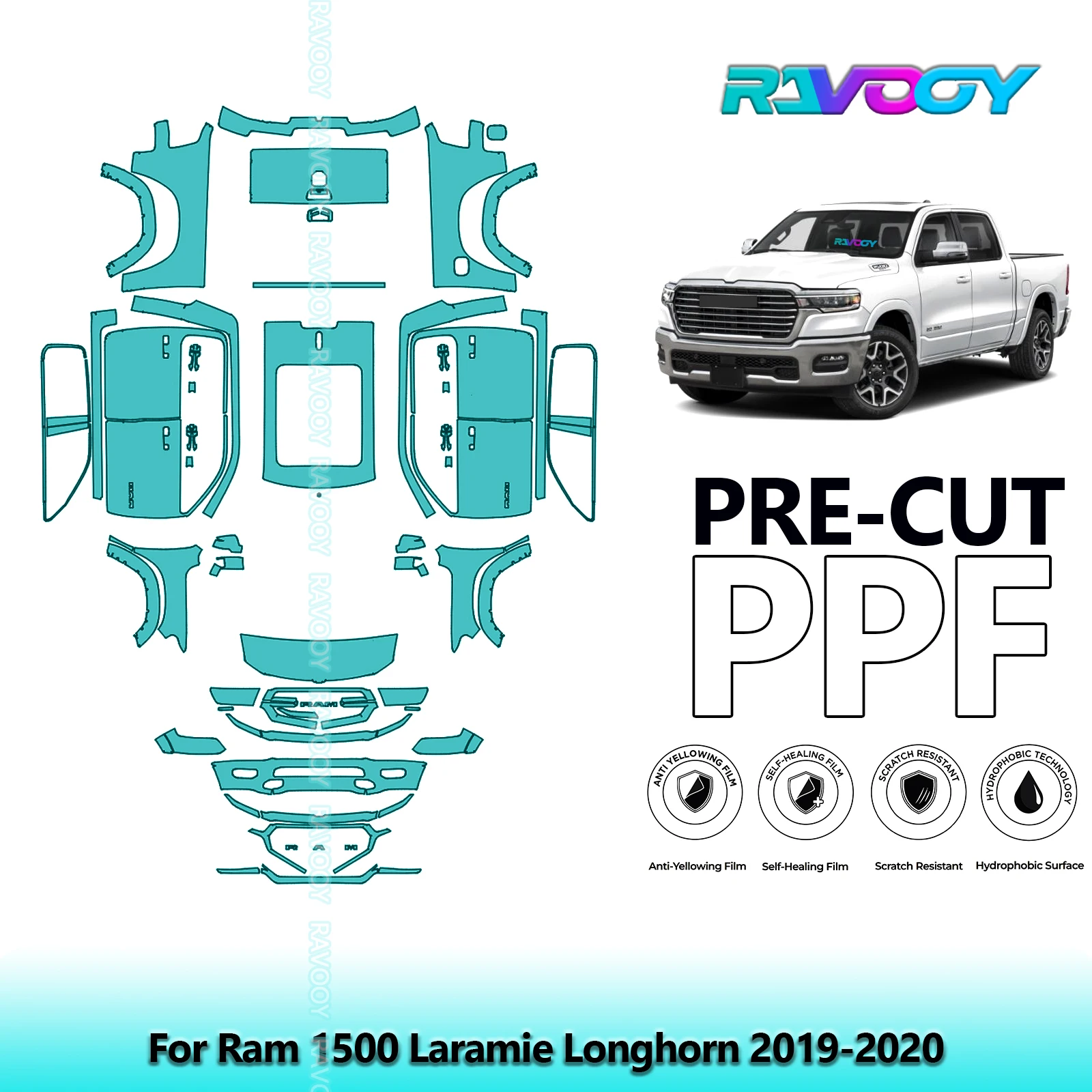 

8.5Mil Precut PPF Paint Protection Film Full Vehicle Clear Bra For Ram 1500 Laramie Longhorn 2019-2020