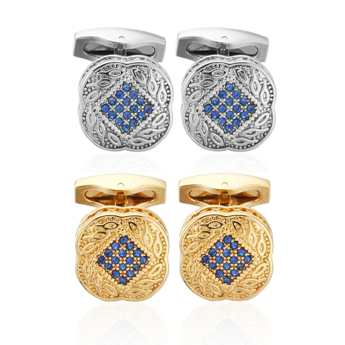 High Quality Men\'s Shirt Cufflinks New Fashion Silvery Gold Color Crystal Metal Cufflinks for Men