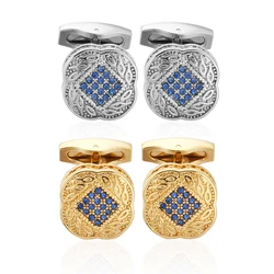 High Quality Men's Shirt Cufflinks New Fashion Silvery Gold Color Crystal Metal Cufflinks for Men