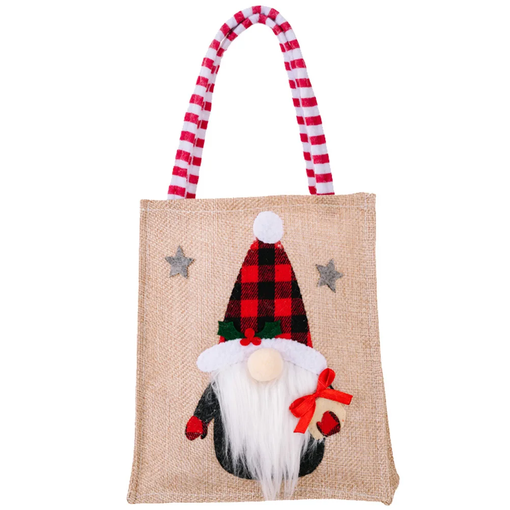 

Christmas Candy Gift Bag Printed Applique Embroidery Handle Reusable Fabric Tote Xmas Party Favor Pouch Christmas Tote Bags