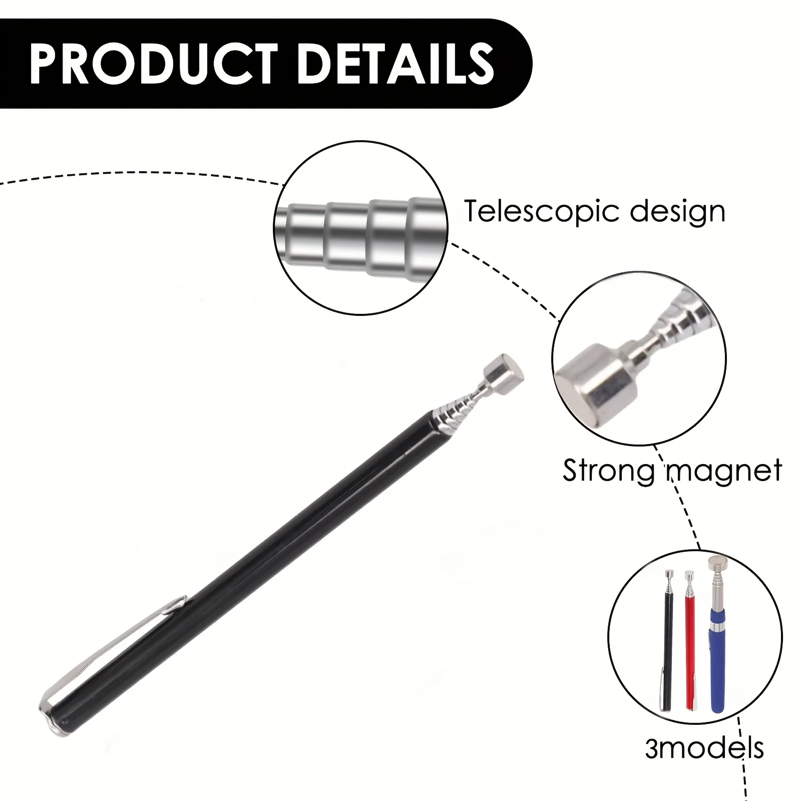 3pcs Magnetic Pickup Tool Set with Strong Magnet Retractable Telescopic Grabber for DIY Home Repair Workshop Garage Pick Up