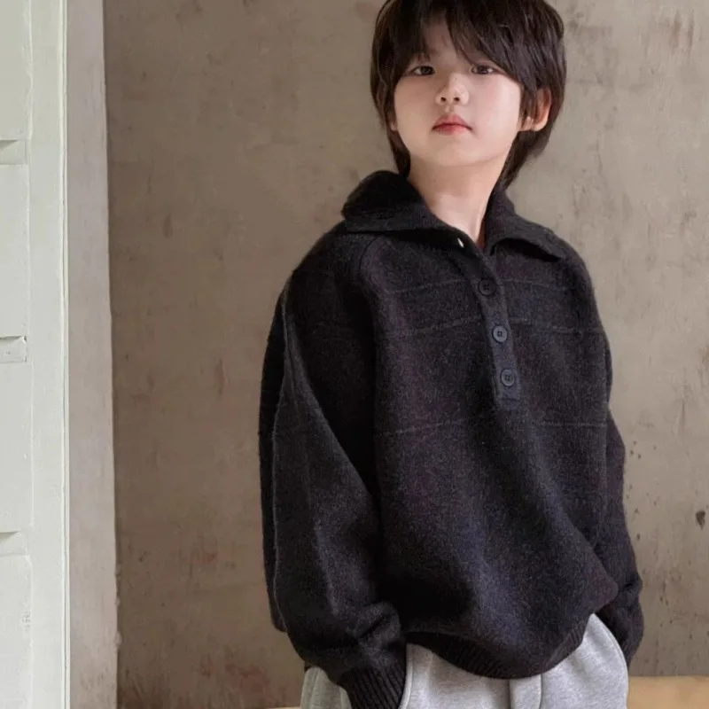 

Children's Korean Knitted Cardigan Autumn/Winter New Collection Children's Sweater Boys' Fashion Collar Sweater Jacket