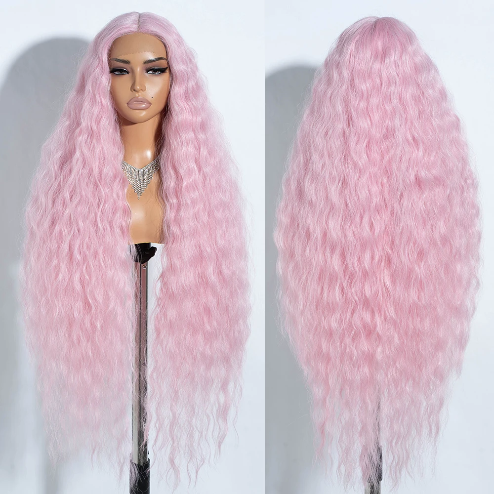 Synthetic Cosplay Lace Front Wigs For Black Women Long Curly Hair 42 Inch Cosplay  Pink Ombre Lace Front Wig Synthetic Lace Wig