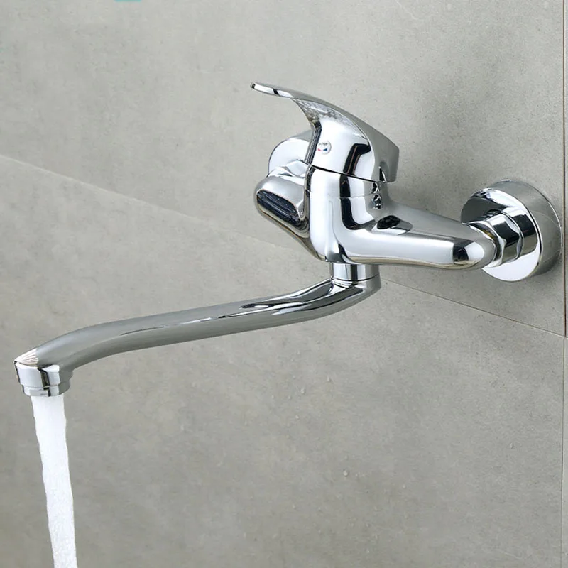 الحائط صنبور المطبخ ثقوب مزدوجة حوض صنبور الماء الساخن والبارد صنبور حوض خلاطات المطبخ جدار صنبور مصرف المطبخ #1