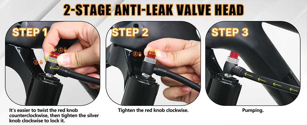 Bucklos Fahrrad-Luftpumpe, 300 psi, Hochdruck-Schrader-Ventil, Fahrradpumpe für Vorderradgabel und Hinterradaufhängung mit Manometer – Detail 13