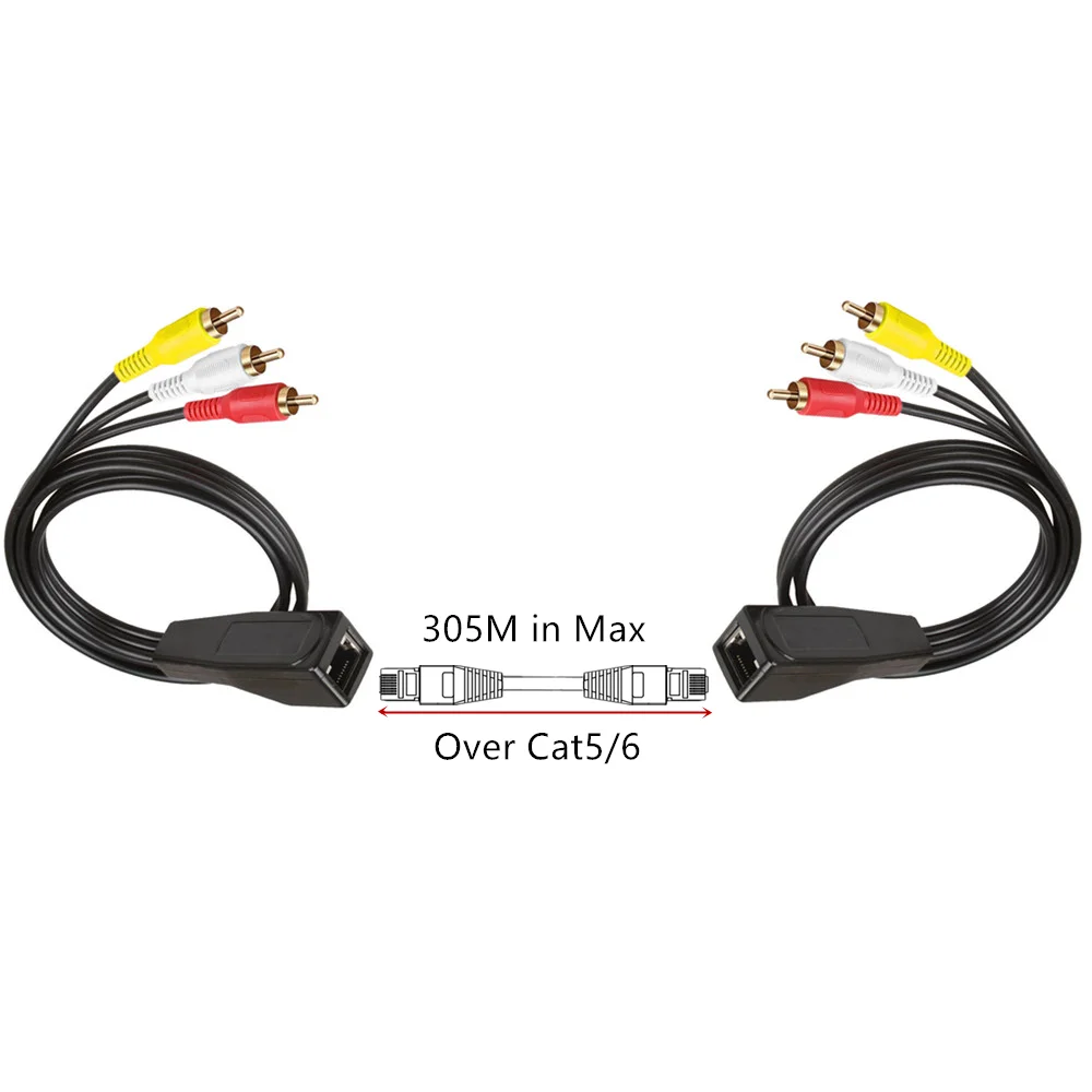 

3 RCA to RJ45 Balun Component Video and Audio Extender Over Cat5/6 Up to 1000ft/305M