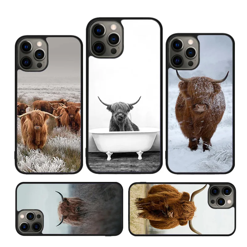 Highland Cows Phone Case For iPhone 16 15 14 X XR XS 11 12 mini 13 Pro MAX Plus cover shell coque