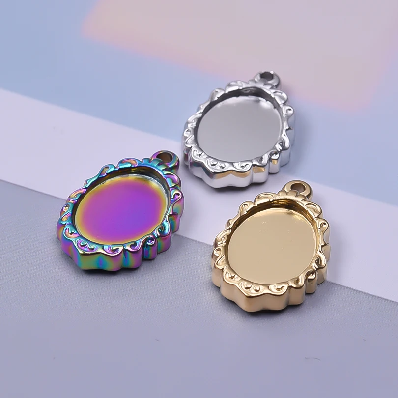 5 teile/los Edelstahl Runde Oval Herzförmige Tablett Anhänger Basis Einstellungen Charms DIY Schmuck Machen Liefert Halskette Ohrring – Detail 13
