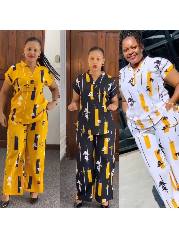 2 Piece African Women Clothes Long Shirt Tops and Pant Suits 2023 Fashion New Print Loose Casual African Clothing Matching Set