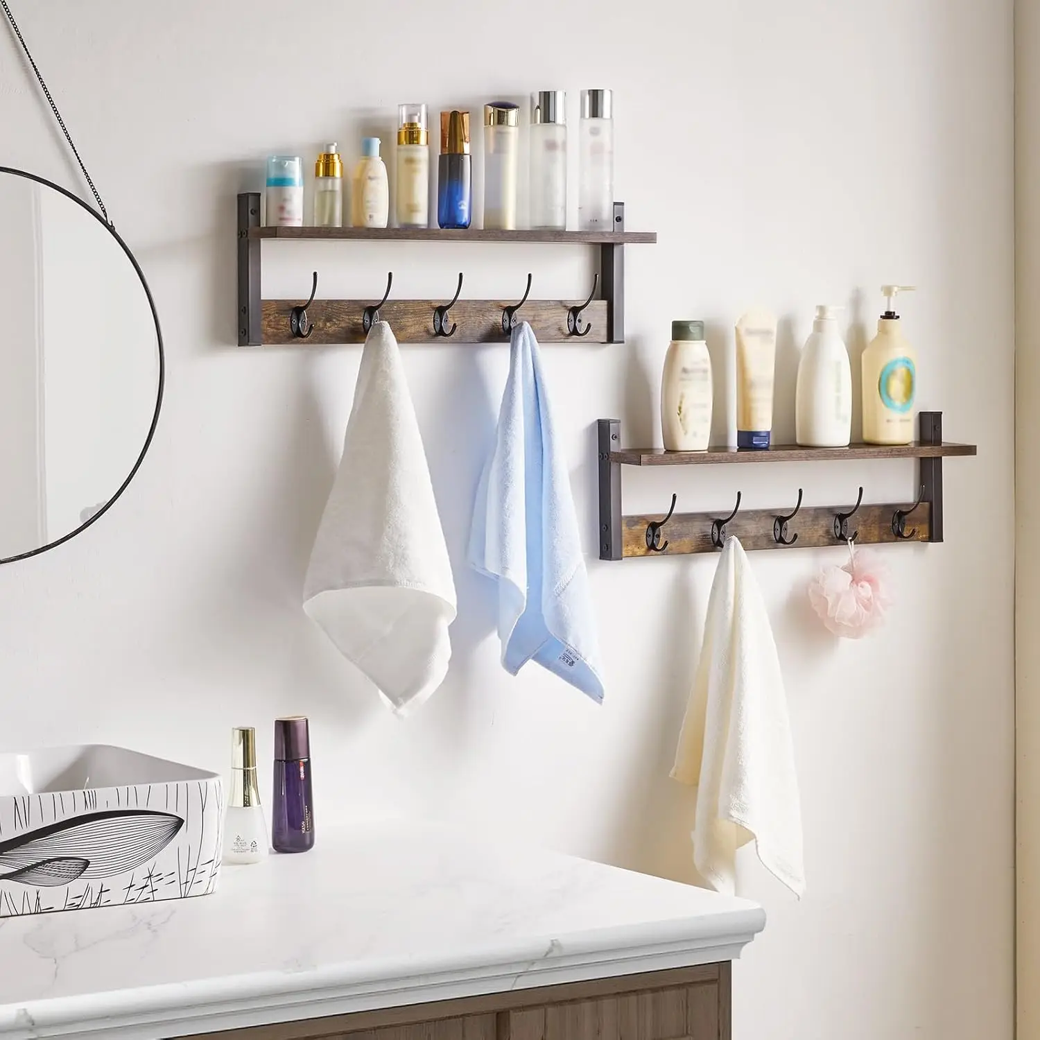 

Ymyny Coat Rack Wall Mount With Shelf, 2 Pack 23.6"" Coat Hooks Wall Mount, Wall Hooks For Hanging, Coat Hanger Wall Mount, Hat