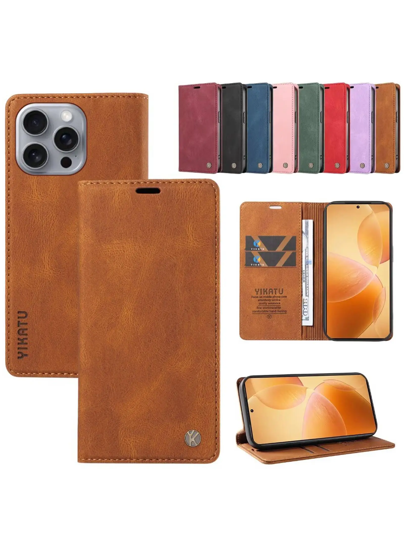 Brieftaschen-Lederhülle mit magnetischem Kartenfach und Klappfunktion für iPhone 16E 16 15 Pro Max 14 Plus 13 Mini 12 11 X XS XR SE2 SE3 8 7 6 2022
