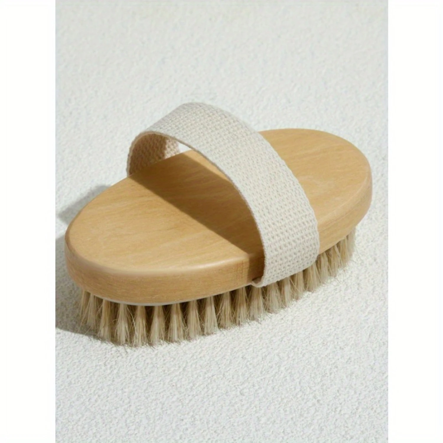 Wooden Bath Brush with Anti-Slip Strap - Body Exfoliator for Wet or Dry Brushing, No Battery Required - Unscented and Eco-Friend