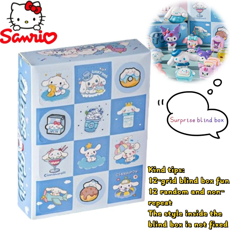 

Sanrio Hello Kitty Kuromi cinnamoroll, 12 отделений, сюрприз, слепая коробка, мультяшная кукла, детская музыкальная студенческая игрушка-пуховик