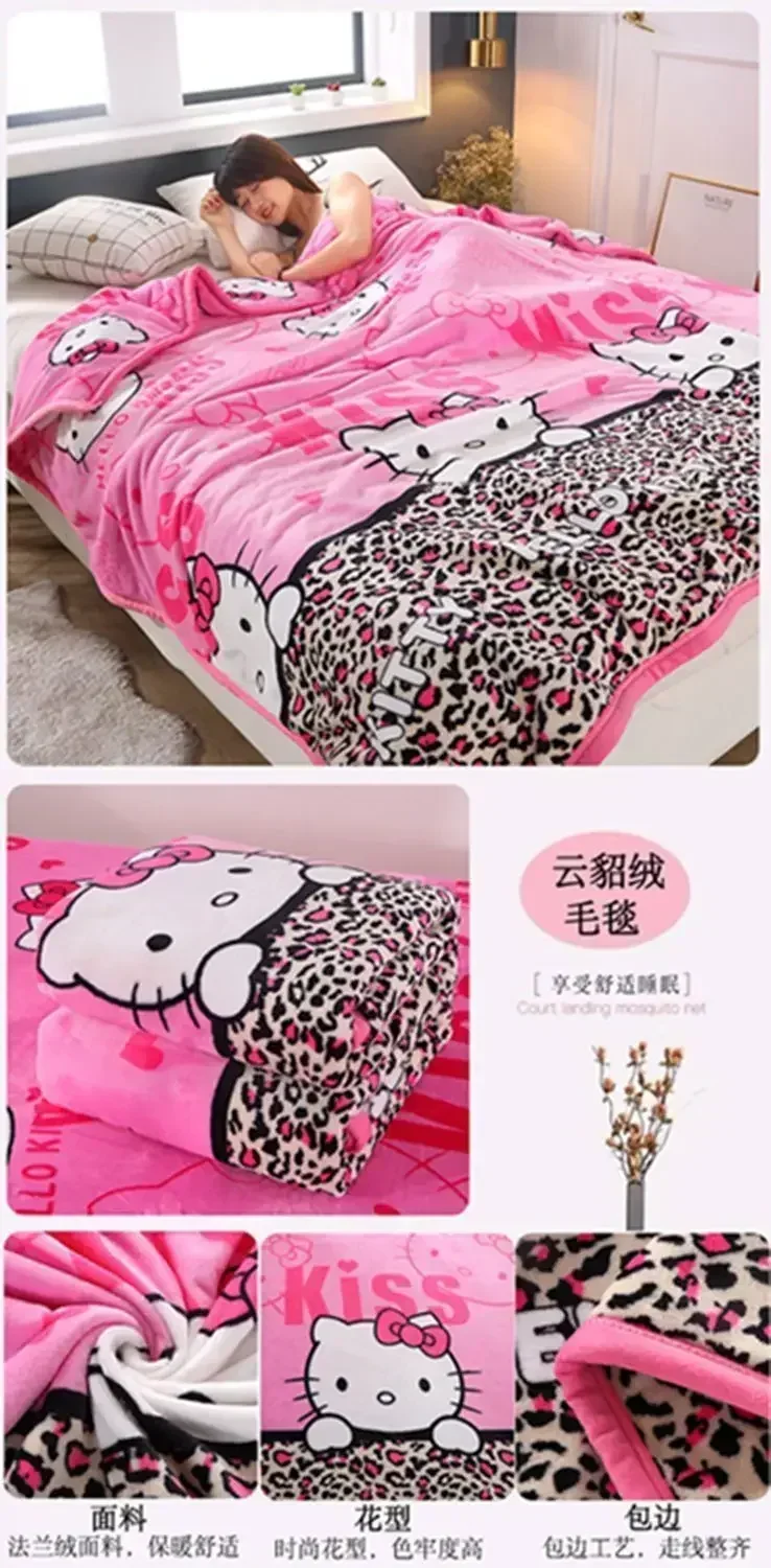 Sanrio hello kitty Cartoon Bedding Sheet Quilt Student Dormitory duvet comforter Girl Spring Autumn Winter Flannel Blanket