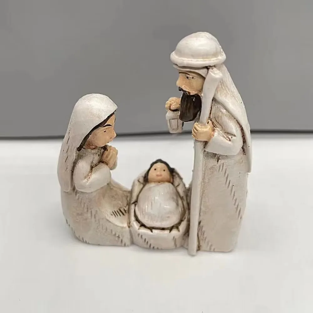 Exquisite Cute Jesus Birth Sculpture Cartoon Decorative Christmas Manger Ornaments Sturdy Religious Resin Statue Home Decor