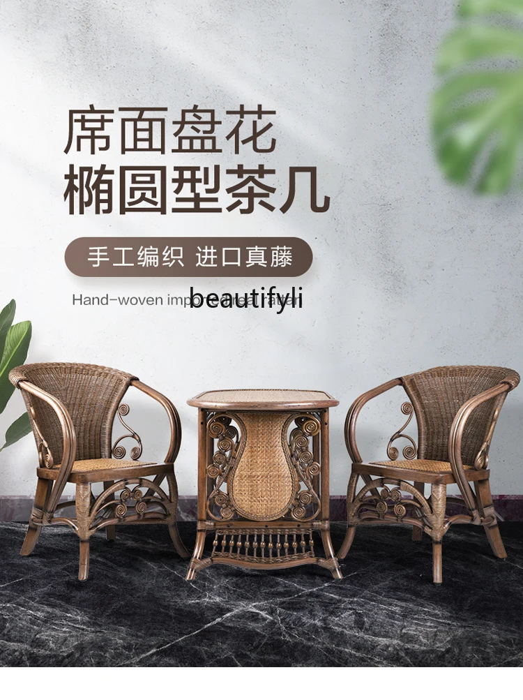 Balcony Rattan Chair Three-Piece Set Household Rattan Leisure a Table and Two Chairs Combination Armchair