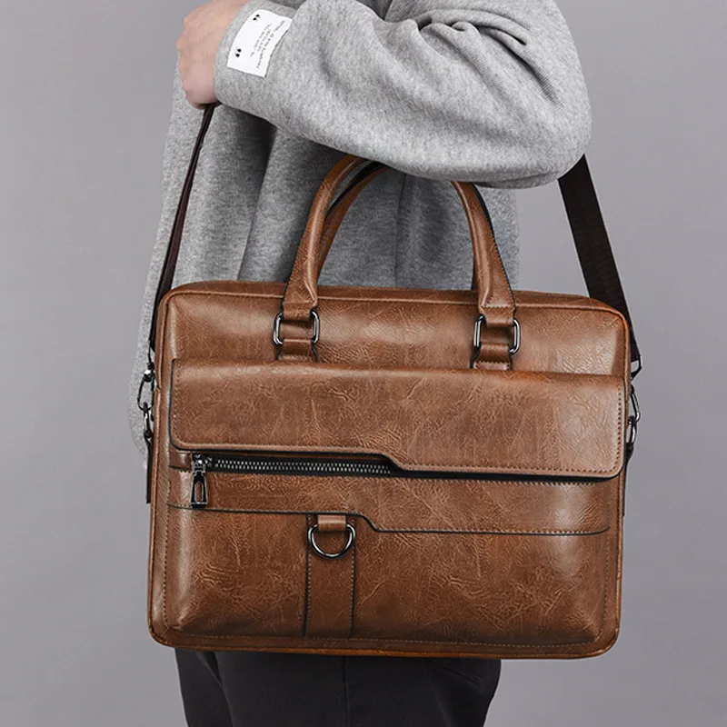 Sac à main en cuir pour ordinateur portable de bureau pour hommes, étui à bombes, fourre-tout pour fichier A4, 14 pouces, haute qualité, lancé,