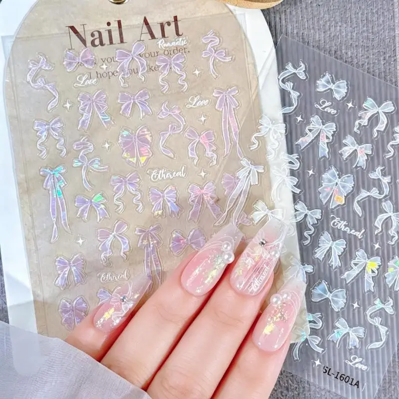 Selbstklebende 5D-Schleifen-Perlen-Herz-Nagelaufkleber, französische Polka-Dot-Schleifen-Nagelsticker, DIY-Maniküre, bunte Nagelkunst-Accessoires – Detail 4
