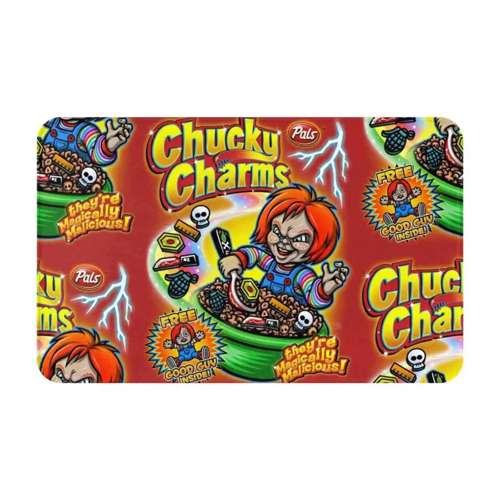 Chucky Charms V2 Soft Cushion Car Home Carpet Door Mat Chucky Cereal Box Childs Play Doll Breakfast Horror Movies 80S Cartoon