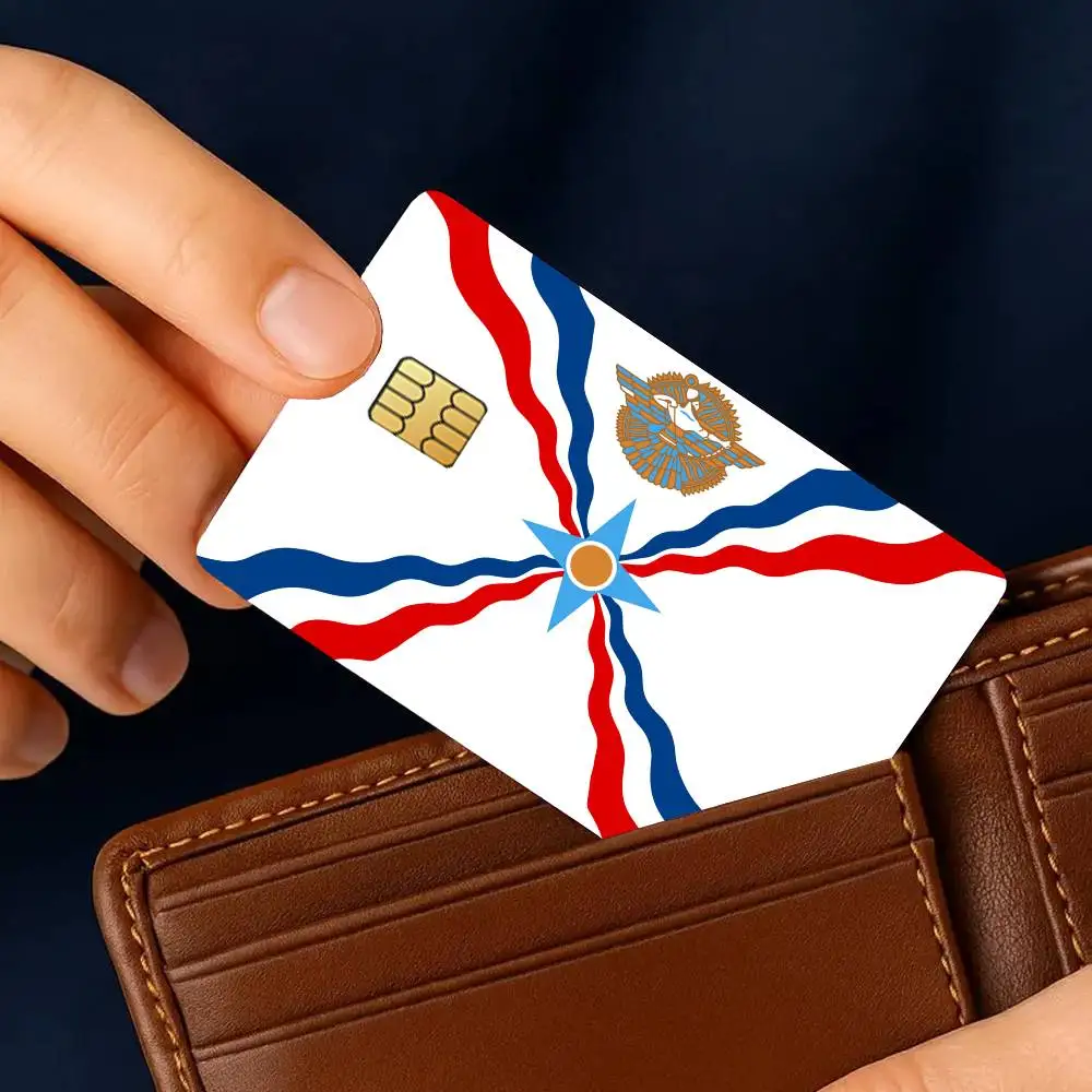 العلم ملصقات بطاقة الائتمان الآسوري الجلد لحافلة البنك مترو 4 قطع غطاء فيلم هدية