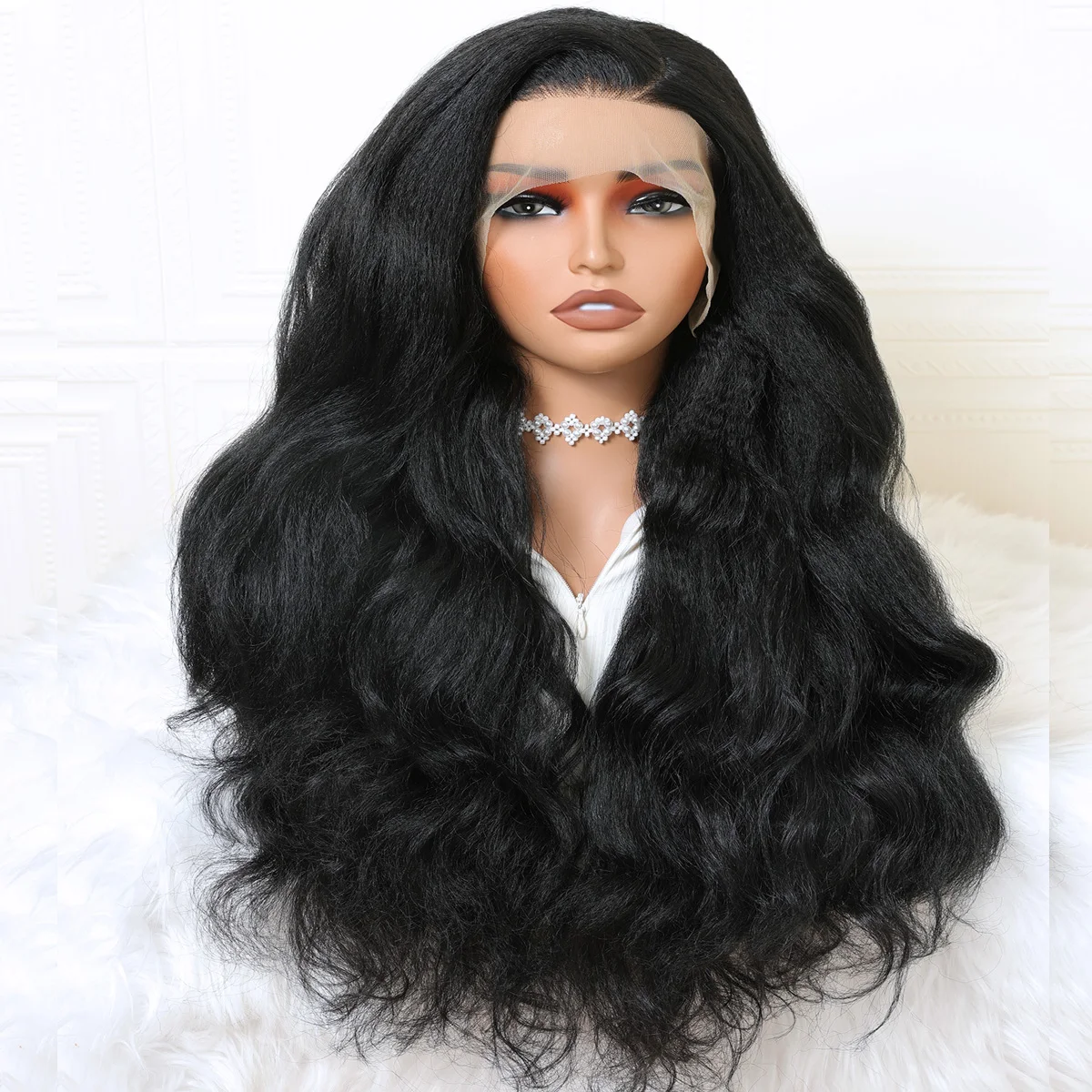 

Двойная текстура, объемная волна и яки, 13x4, парик спереди, странный, прямой, 26 дюймов, плотность 180, бесклеевой, синтетический, предварительно выщипанный, ежедневно