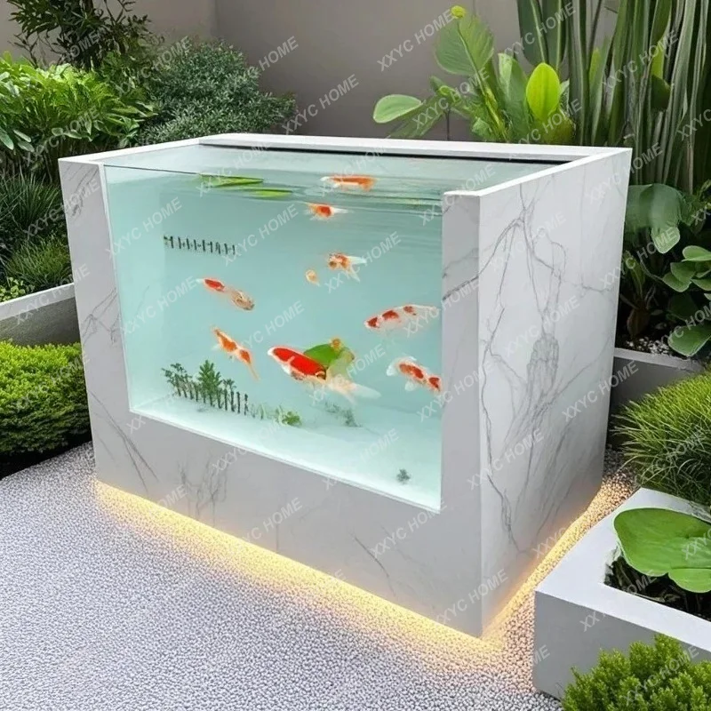 

Balcony rock slab fish pond back filter stone fish tank landscape custom water table ornament outdoor home