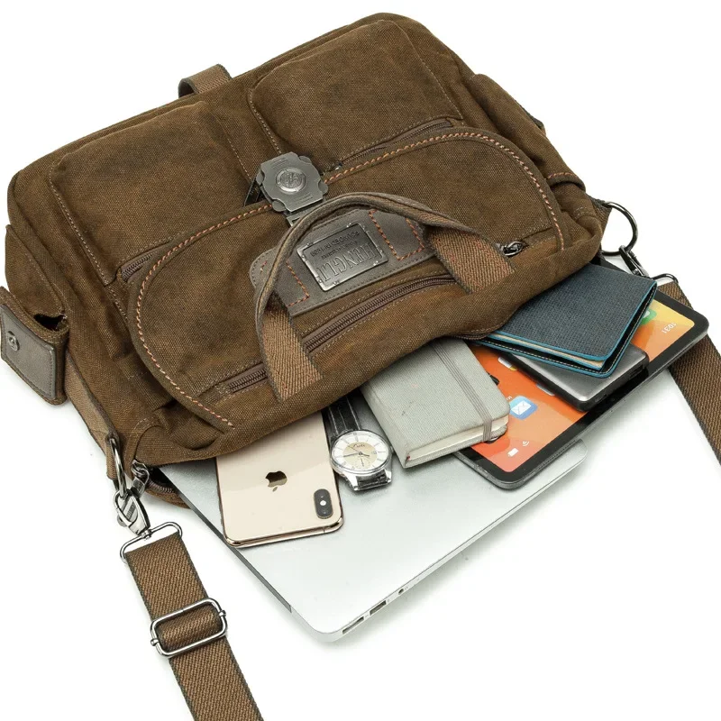 Multifunções Canvas Shoulder Bag para Homens, Leisure Toolkit, Handbag Package, Pasta, Malho, Viagem, Retro
