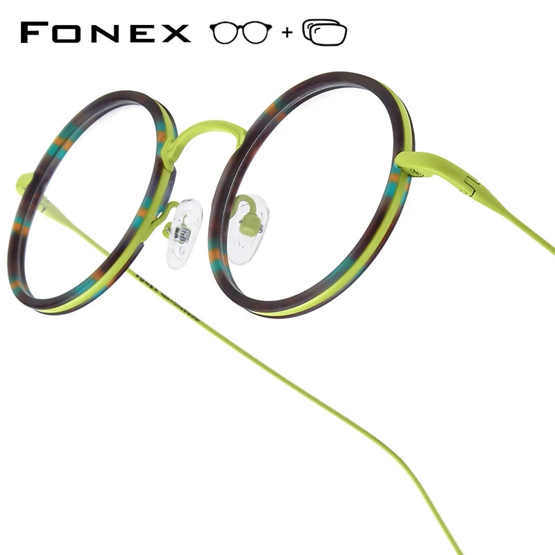 FONEX Progressive Prescription Glasses Photochromic Myopia Optical Lens Eyewear Women Round Custom Eyeglasses Titanium Frame 844