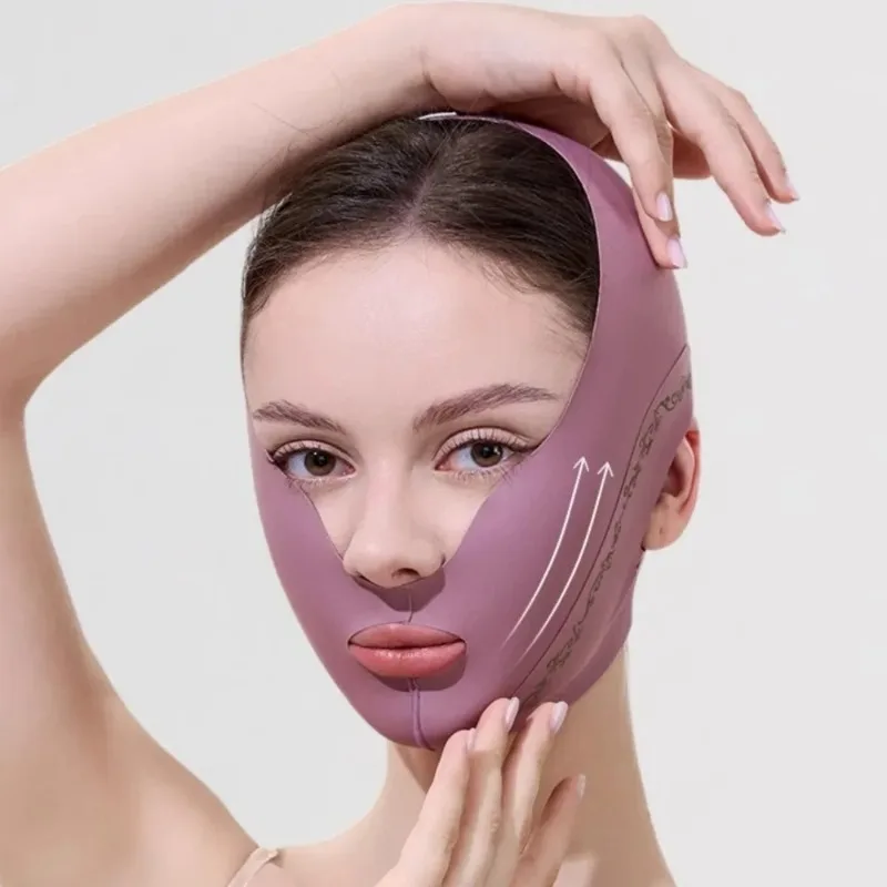 Purple Face Slimming Bandage V Line Face Shaper Chin Cheek Facial Lifting Belts Anti Wrinkle Band Massage Straps Skin Care Tools - view 3