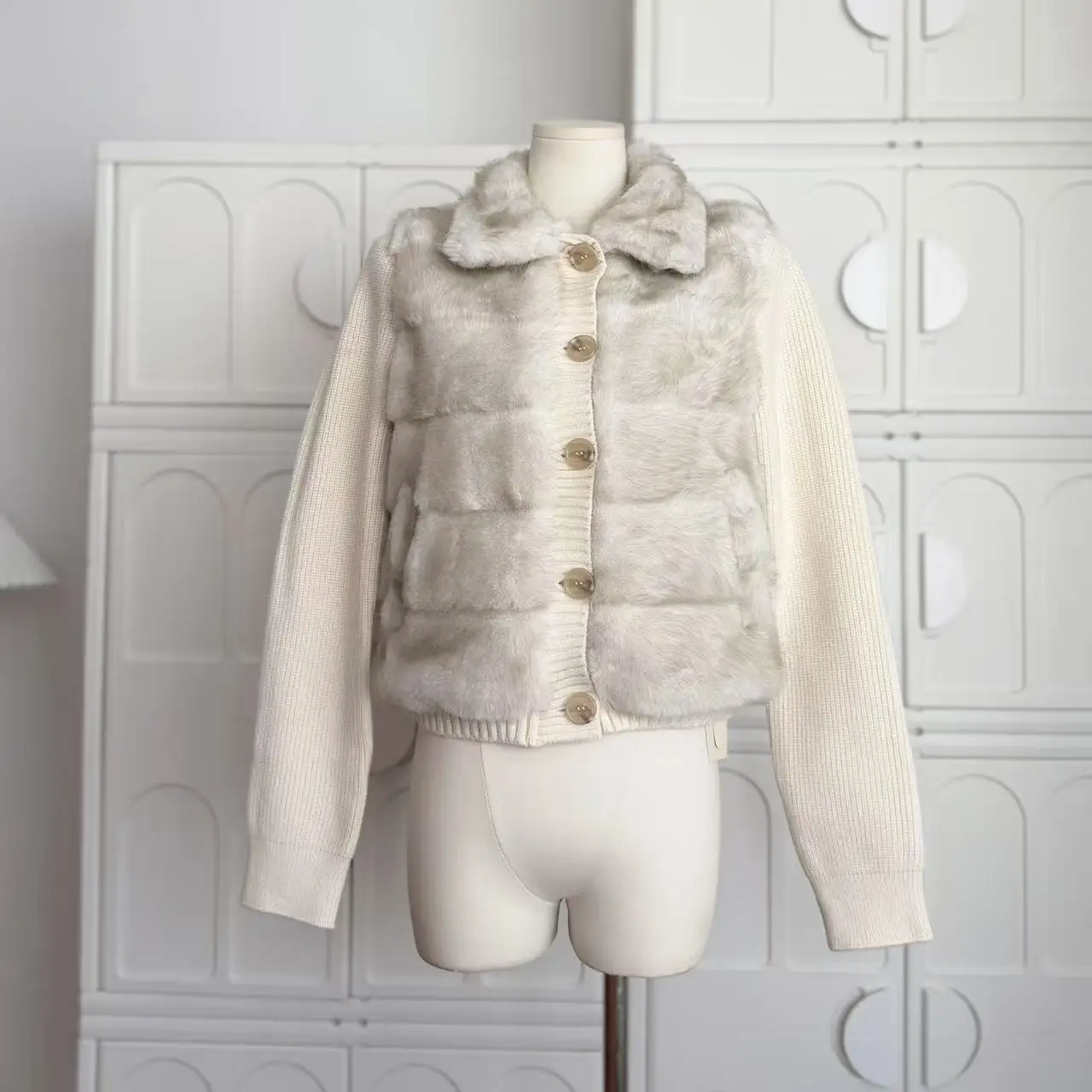 المرأة الخريف الشتاء فو المنك الشعر محبوك المرقعة واحدة الصدر معطف سيدة رفض طوق فو الفراء قصيرة أبلى #2