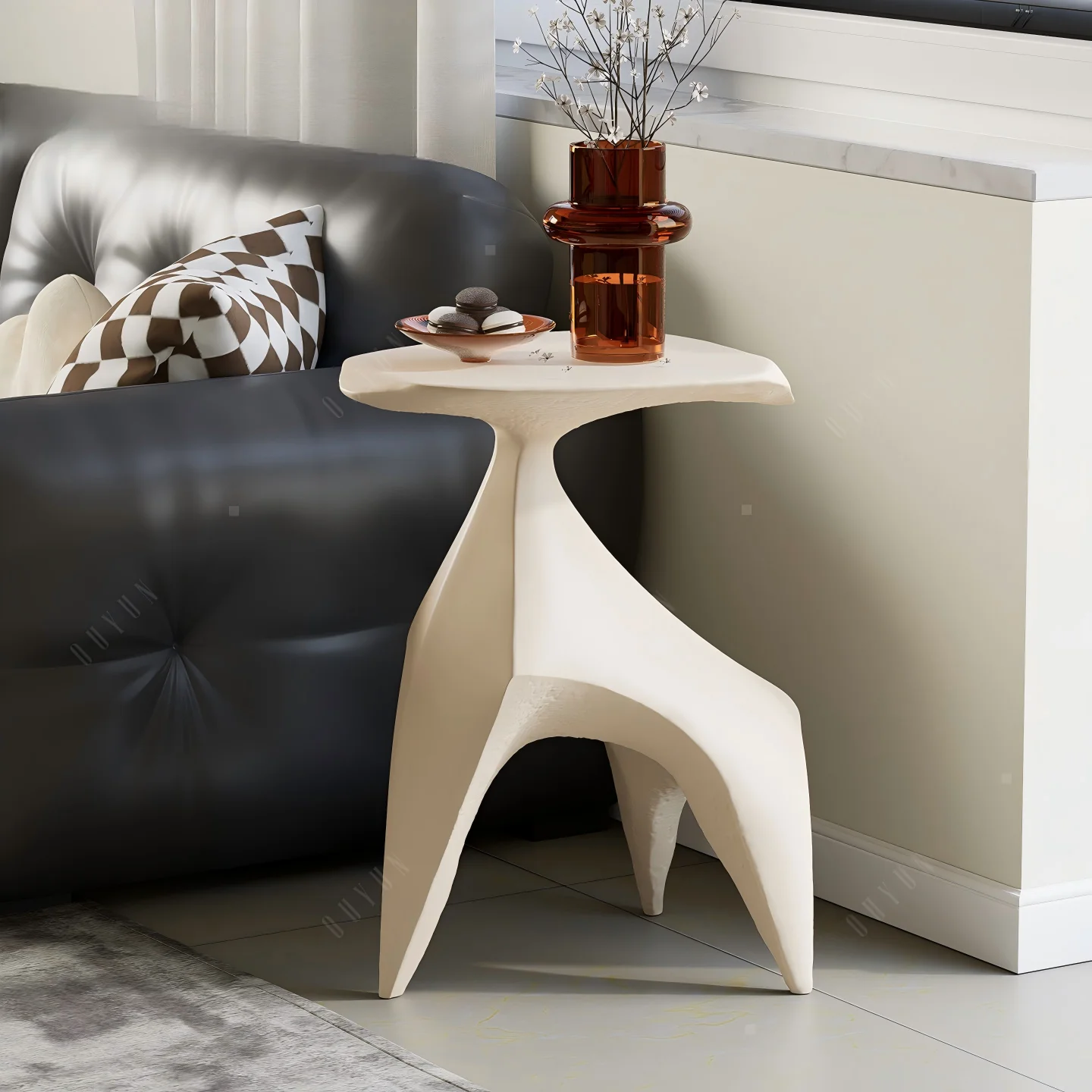 Modern Abstract Horse Shaped Side Table White Geometric Sculptural End Table For Living Room Sofa Art Decorative Accent Table
