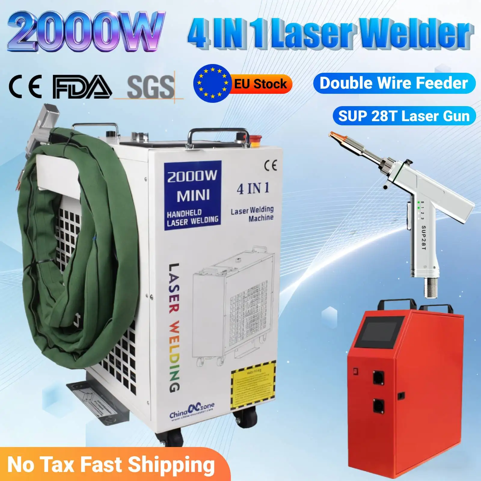 2000W KPL 4-in-1 Faserlaser-Schweiß-, Schneid- und Reinigungsmaschine Upgrade SUP 28T Handgeführter Laserschweißer mit Doppeldrahtvorschub für Metall