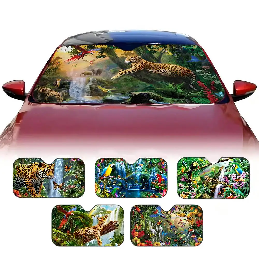 Tropical Rainforest Macaw Waterfall Flamingo Personalized Windshield Sunshade Car Cover Sun Shade Auto Sun Visor Car-covers
