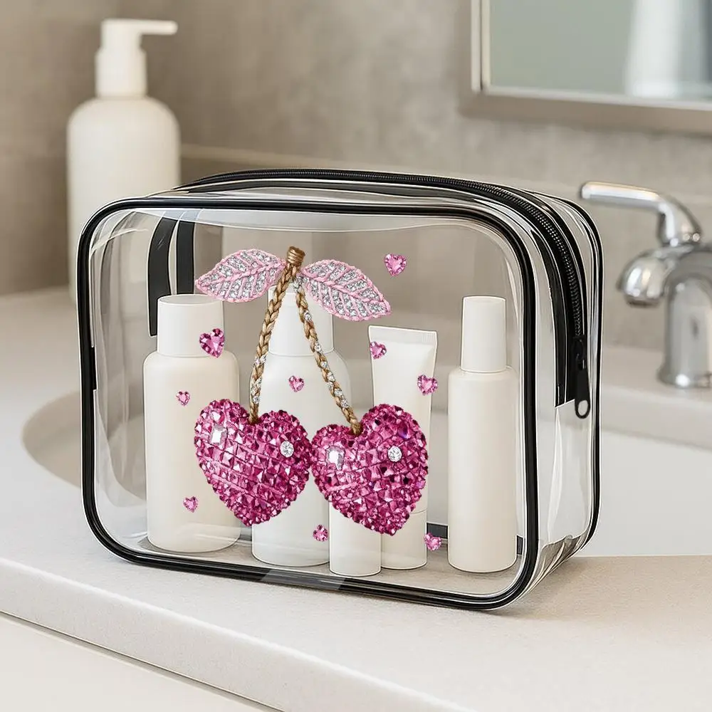 Cute Clear Makeup Bag For Women Sparkling Cherry Design. Ideal As A Cosmetic Bag Toiletry Bag Or Travel Makeup Bag. Perfect Gif