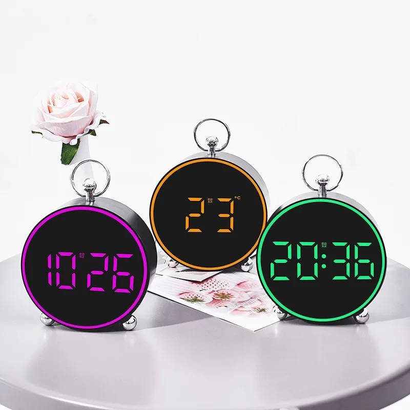 Voice Control Digital Alarm Clock With Mood Light TEMP Date Night Mode Snooze Table Clock12/24H Anti-disturb LED Clock