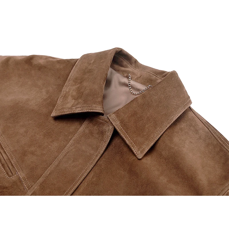 Giacche in pelle scamosciata per bambini in pelle di capra di alto lusso per donna 2025 Nuova giacca in pelle scamosciata con silhouette allentata retrò Cappotto in vera pelle femminile